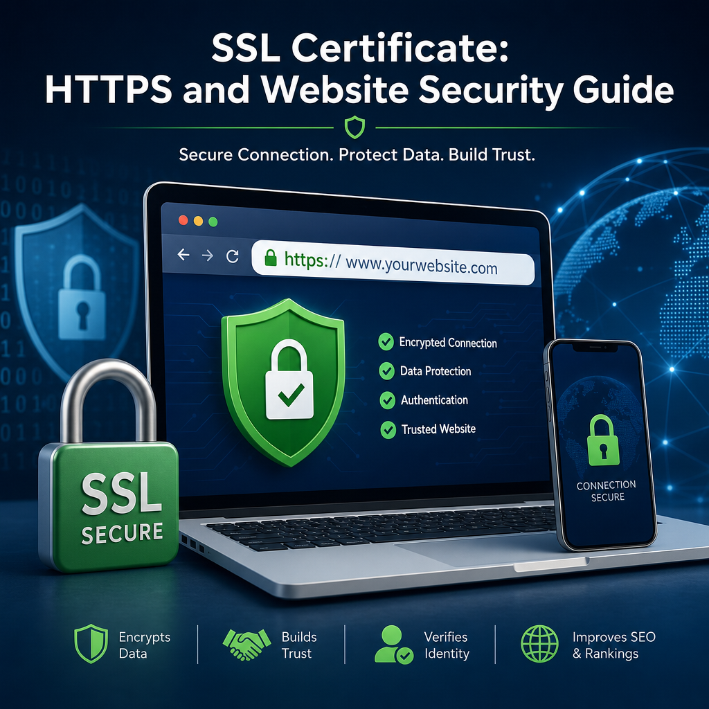 Padlock and browser icon illustrating an SSL certificate for HTTPS website security and data protection
