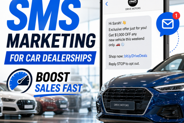 Car dealership SMS marketing dashboard with text message alerts and sales analytics