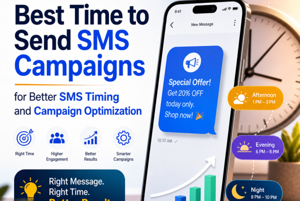 Infographic showing the best times to send SMS campaigns for optimal engagement and campaign results
