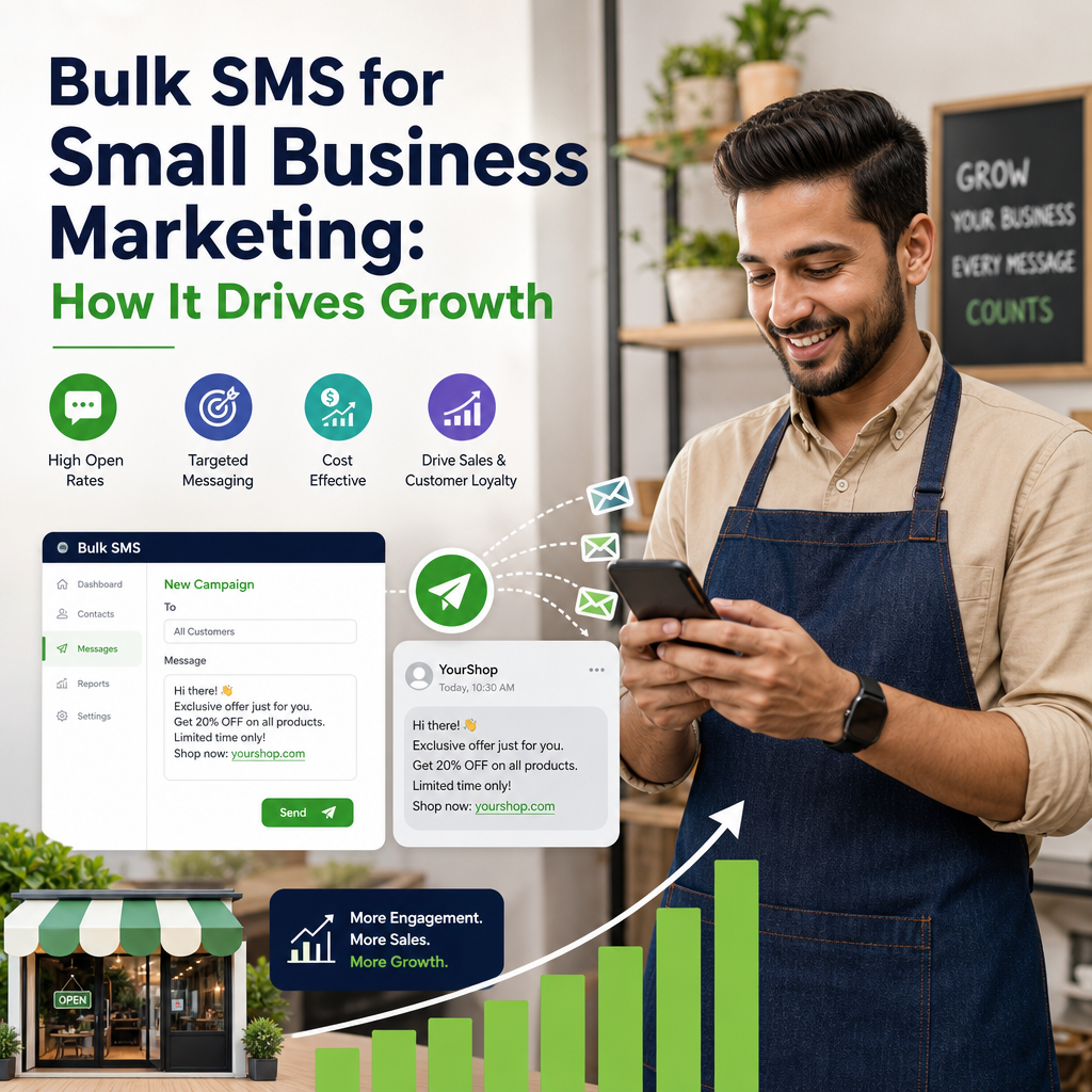Small business owner using bulk SMS on a phone to boost marketing, sales, and customer loyalty