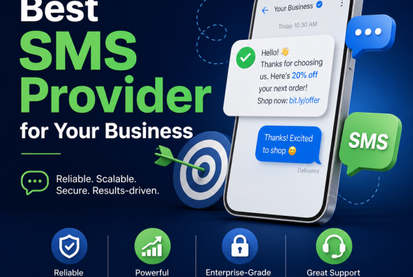Infographic showing benefits of choosing the best SMS provider for business growth and customer engagement