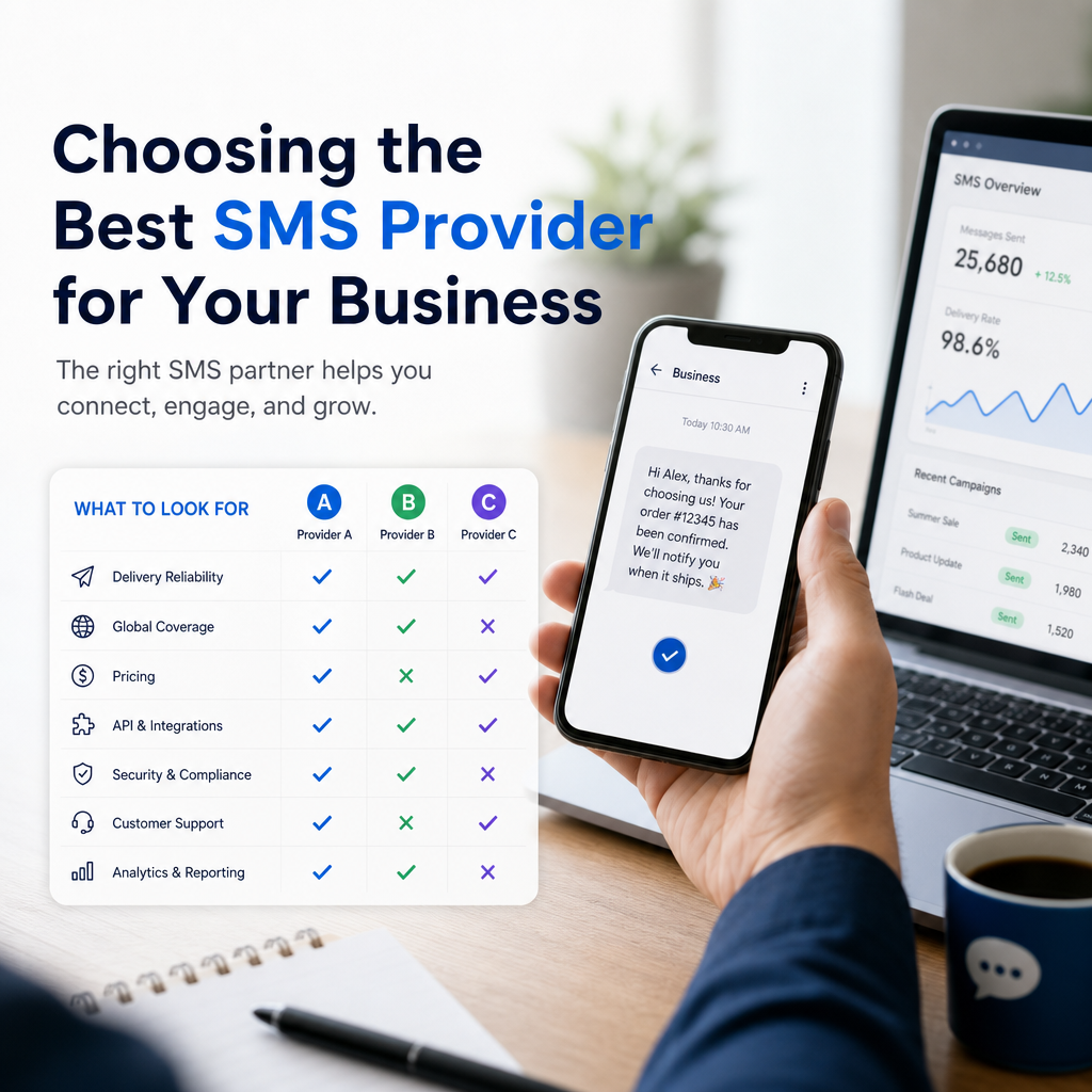 Comparison chart of top SMS providers for business communication and growth