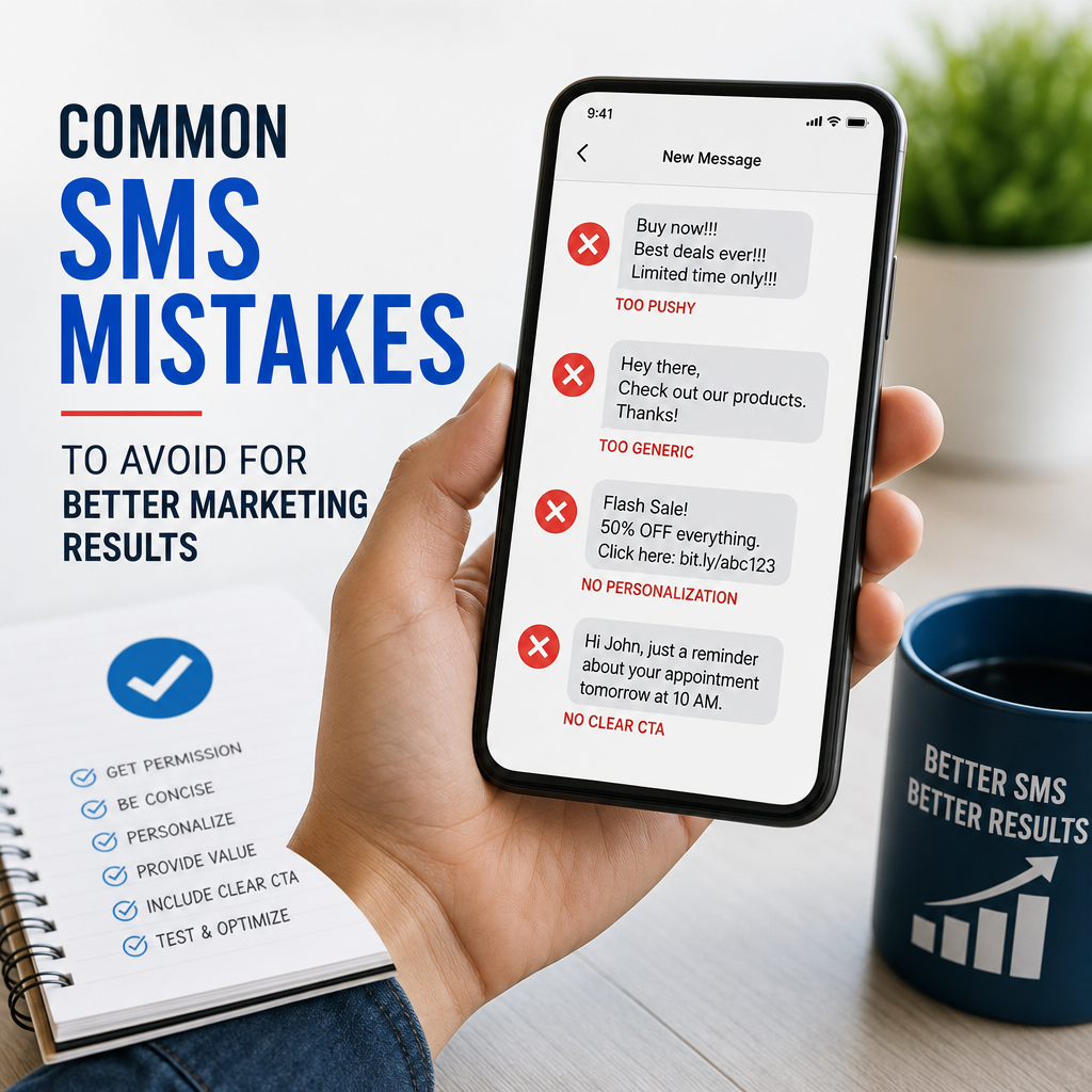 Illustration of common SMS marketing mistakes to avoid for better campaign results
