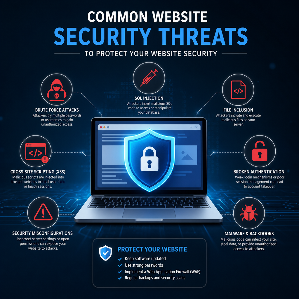 Infographic on common website security threats and tips to protect your website security