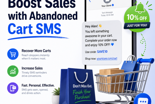 Ecommerce SMS marketing boosting sales with abandoned cart discount texts on a phone screen