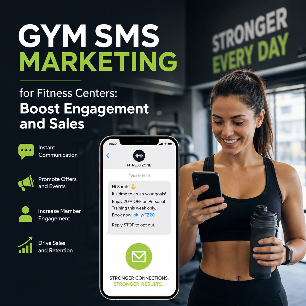 Gym SMS Marketing for Fitness Centers - eBeirut Fitness center marketing dashboard showing gym SMS messages, member engagement, and sales growth