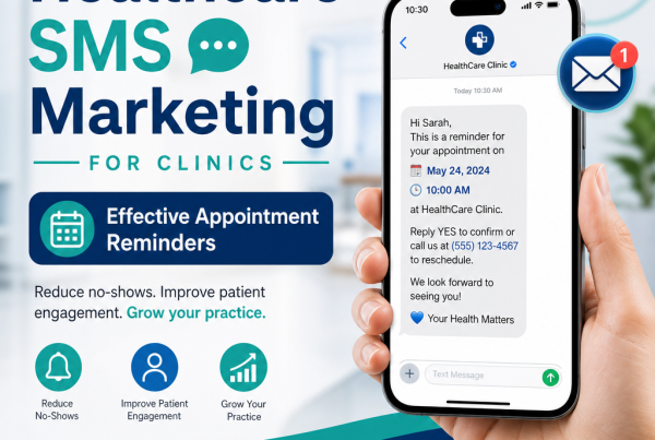 Clinic staff sending healthcare SMS appointment reminders to patients on a smartphone app