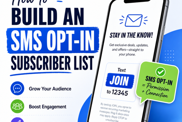 Phone showing an SMS opt-in sign-up form to build a subscriber list and boost engagement