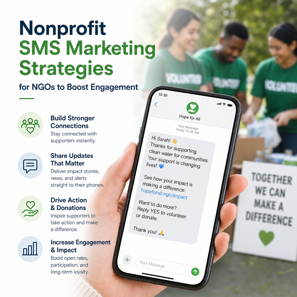 Nonprofit SMS Marketing for NGOs - eBeirut Phone with SMS marketing dashboard showing nonprofit engagement, donations, and volunteer outreach metrics