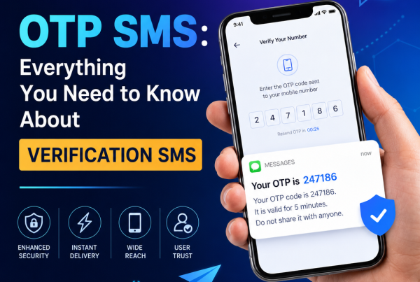 Hand holding smartphone showing an OTP SMS verification code for secure account access