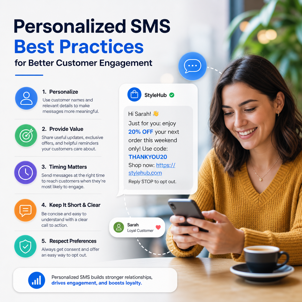 Personalized SMS for Customer Engagement - eBeirut Illustration of personalized SMS best practices for better customer engagement and loyalty
