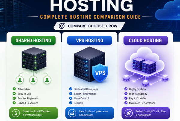 Shared, VPS, and cloud hosting comparison infographic for website hosting choices