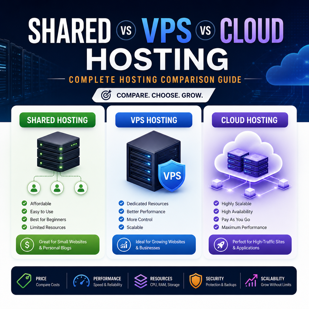 Shared vs VPS vs Cloud Hosting: Complete Hosting Comparison Guide